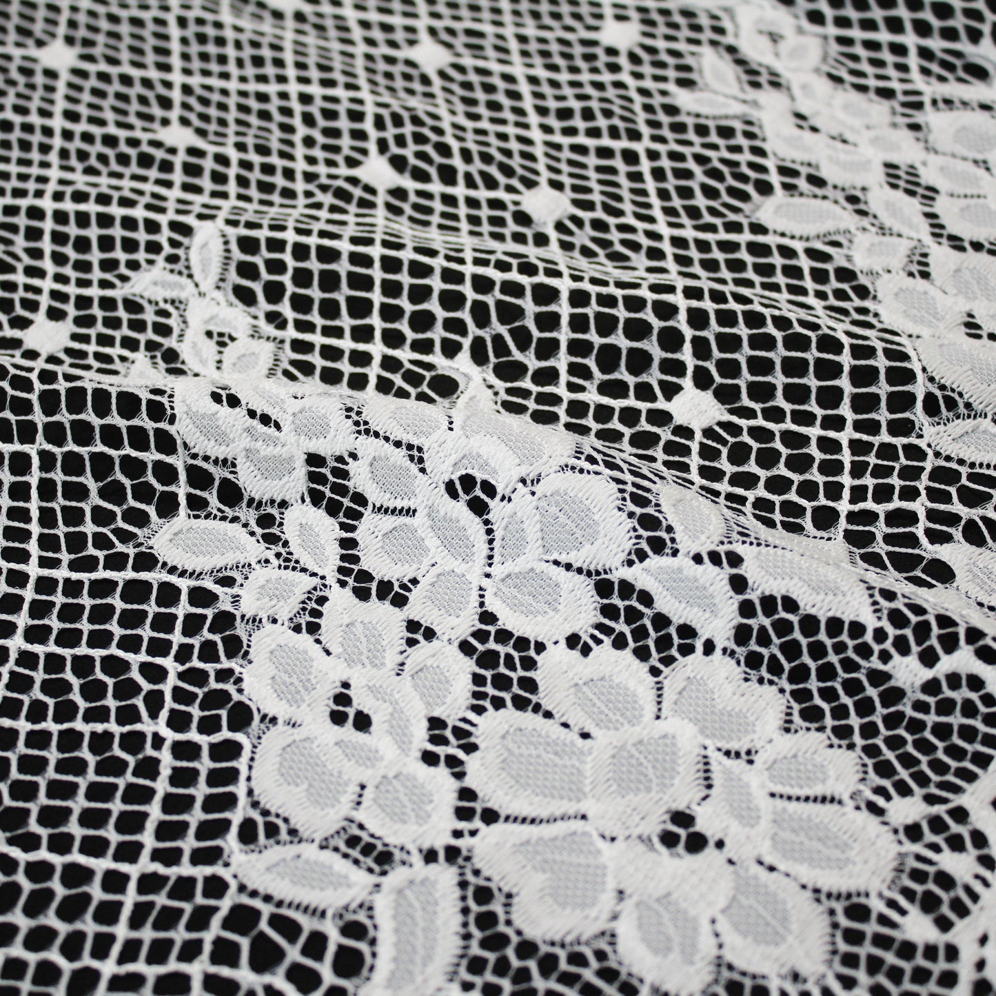 Pizzo Chantilly | Effetto Rete con Doppio Bordo di Fiori | H 150 cm | FW3768