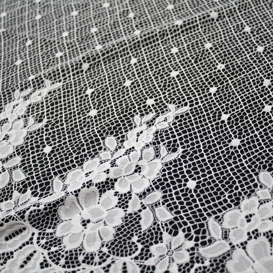 Pizzo Chantilly | Effetto Rete con Doppio Bordo di Fiori | H 150 cm | FW3768