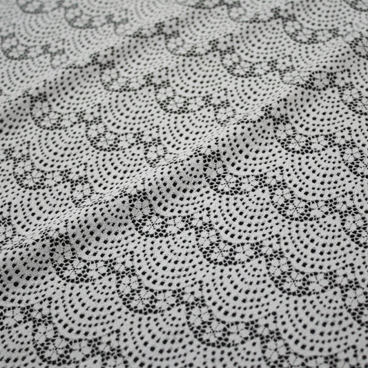 Pizzo Chantilly Elasticizzato | Motivo Geometrico a Ventagli e Fiori Piccoli | Senza Bordo | H 140 cm | FSW1122