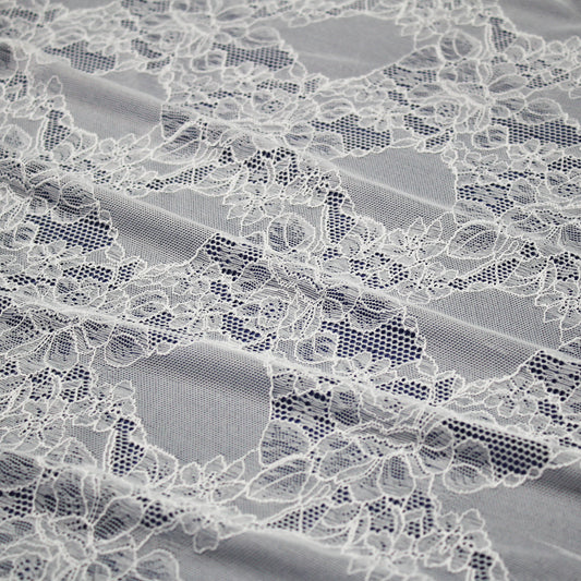 Elasticized Chantilly Lace with Roses and Flower Petals