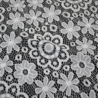 Pizzo Chantilly Filet | Fiori Margherite a Campo Pieno | Doppio Smerlo | H 140 cm | FW3481