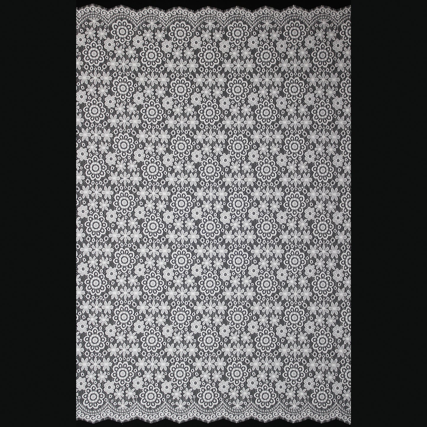 Pizzo Chantilly Filet | Fiori Margherite a Campo Pieno | Doppio Smerlo | H 140 cm | FW3481