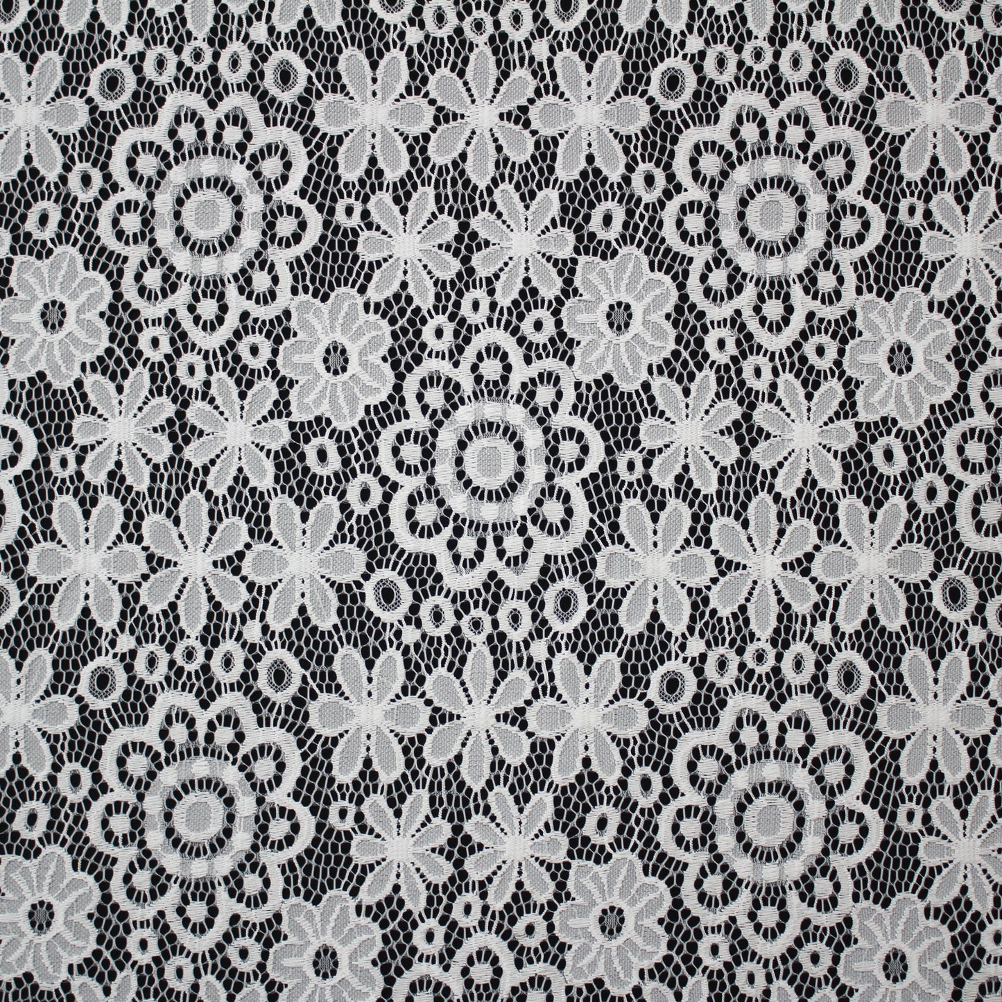 Pizzo Chantilly Filet | Fiori Margherite a Campo Pieno | Doppio Smerlo | H 140 cm | FW3481