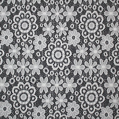 Pizzo Chantilly Filet | Fiori Margherite a Campo Pieno | Doppio Smerlo | H 140 cm | FW3481