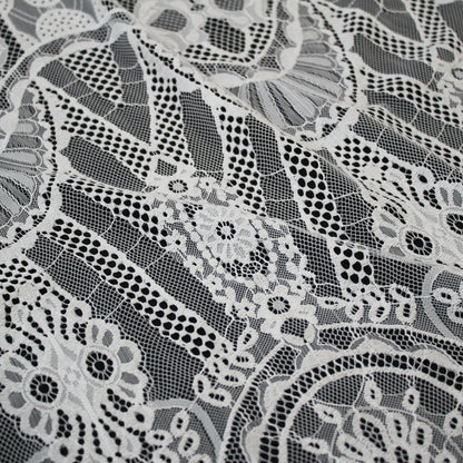 Pizzo Chantilly Filet | Motivo Arabesco, Fiori e Archi | Doppio Bordo | H 140 cm | FW3483