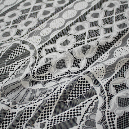 Pizzo Chantilly Filet | Motivo Arabesco, Fiori e Archi | Doppio Bordo | H 140 cm | FW3483