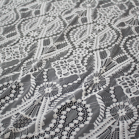 Pizzo Chantilly Filet | Motivo Arabesco Geometrico | Doppio Smerlo | H 140 cm | FW3487