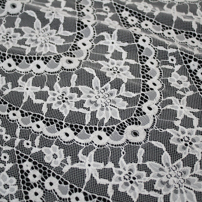 Pizzo Chantilly Filet | Motivo Geometrico ad Archi e Fiori | Doppio Smerlo | H 150 cm | FW3755