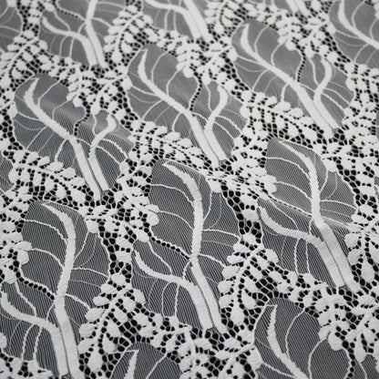 Pizzo Chantilly Filet | Ramage di Foglie a Campo Pieno | Doppio Bordo | H 140 cm | FW3506