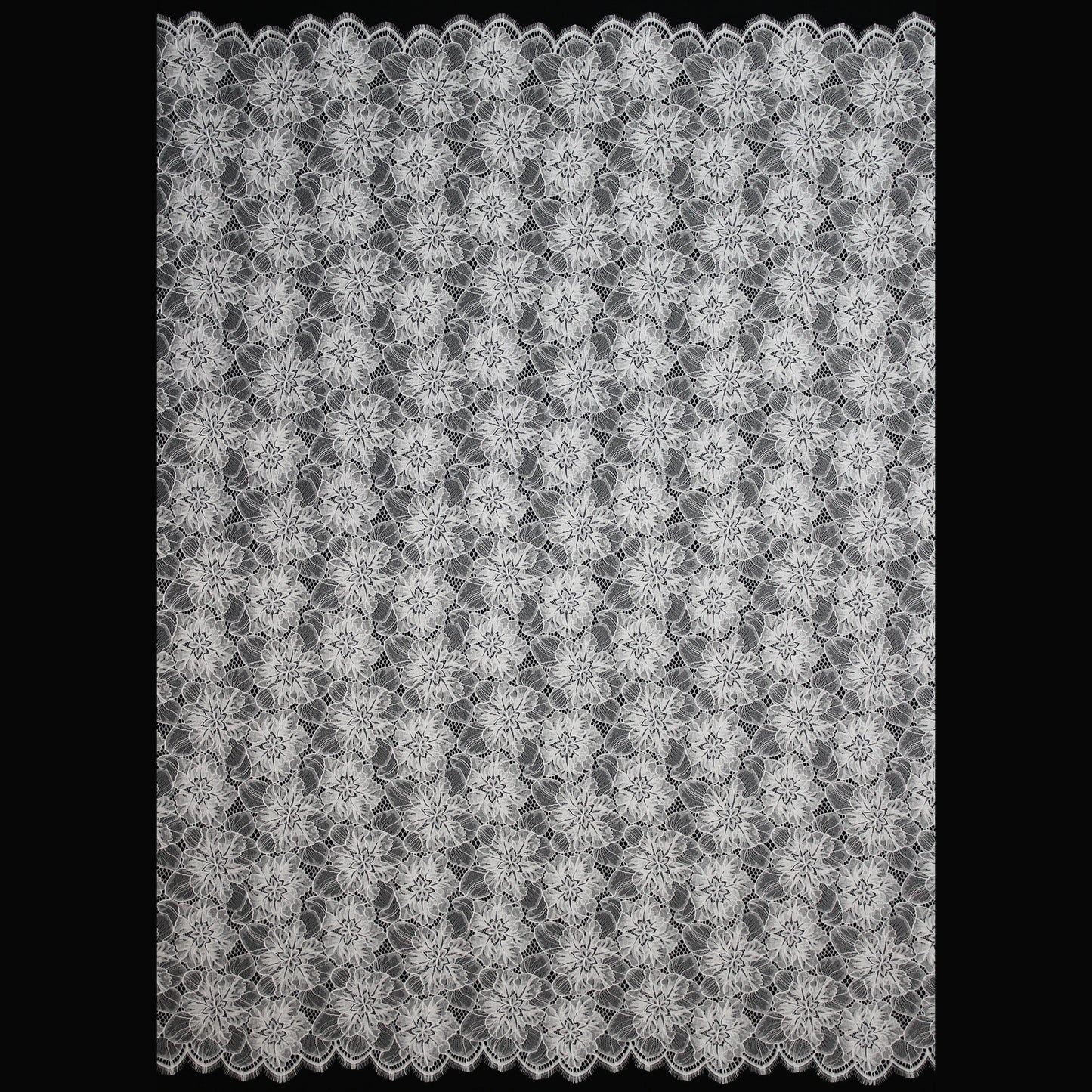 Pizzo Chantilly | Fiori Grandi a Campo | Doppio Smerlo | H 140 cm | FW3694