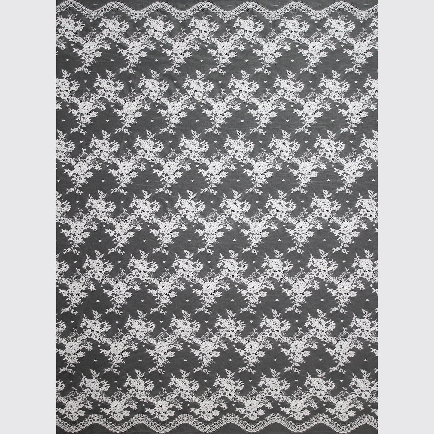 Pizzo Chantilly | Fiori Piccoli a Zig Zag Orizzontale | Doppio Smerlo | H 140 cm | FW586