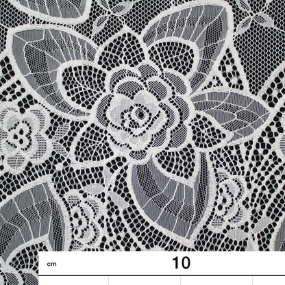 Pizzo Chantilly | Foglie e Fiori Grandi e Piccoli | Doppio Bordo | H 140 cm | FW3510