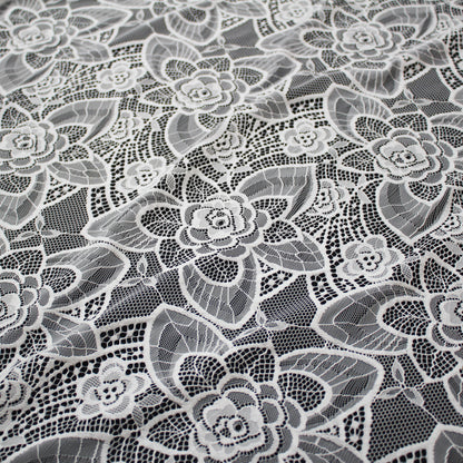 Pizzo Chantilly | Foglie e Fiori Grandi e Piccoli | Doppio Bordo | H 140 cm | FW3510