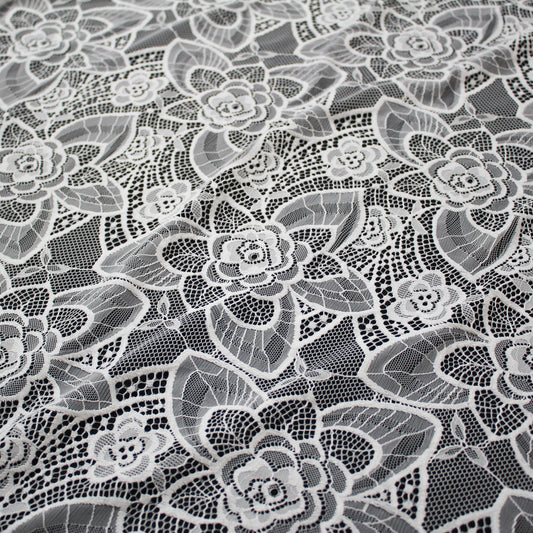 Pizzo Chantilly | Foglie e Fiori Grandi e Piccoli | Doppio Bordo | H 140 cm | FW3510