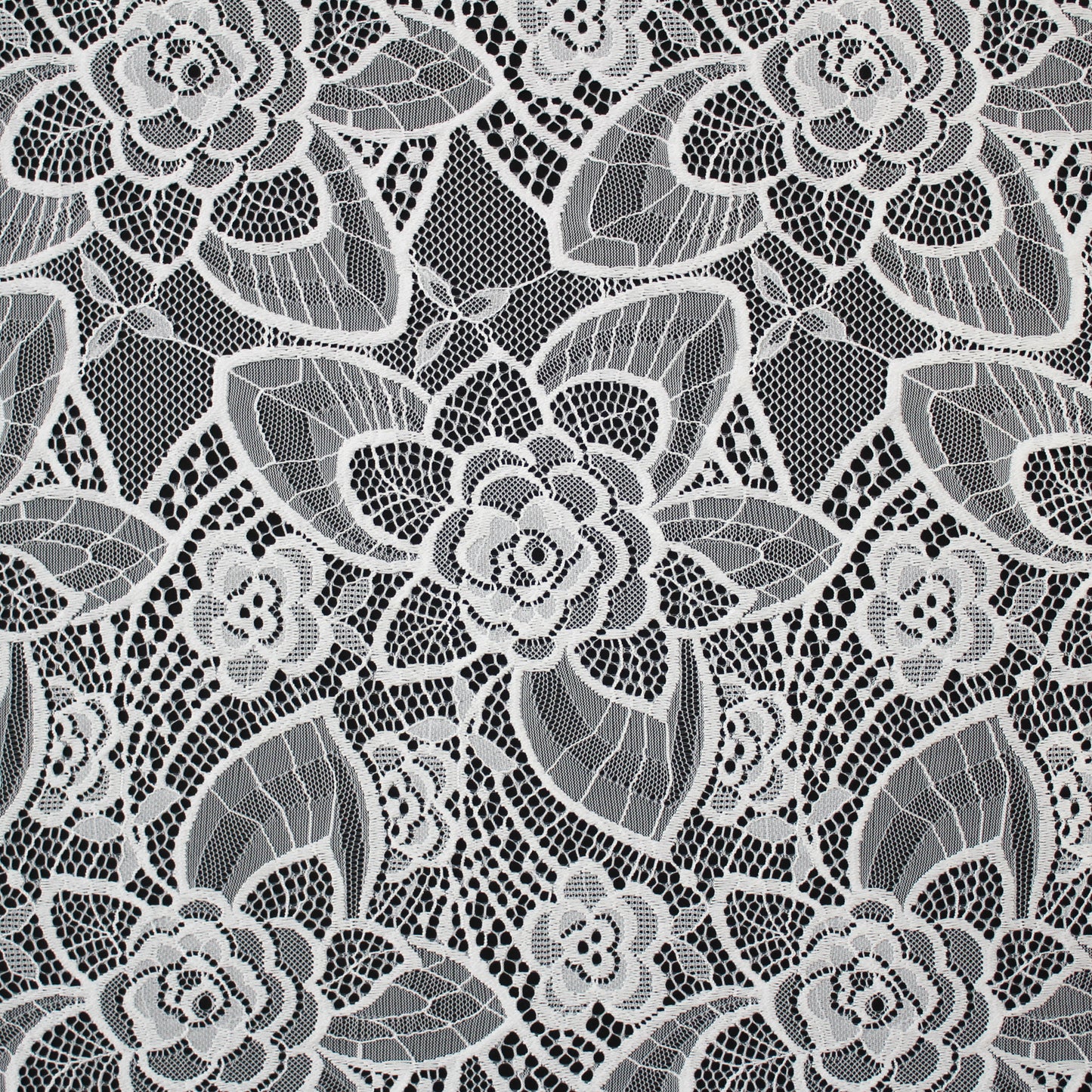 Pizzo Chantilly | Foglie e Fiori Grandi e Piccoli | Doppio Bordo | H 140 cm | FW3510