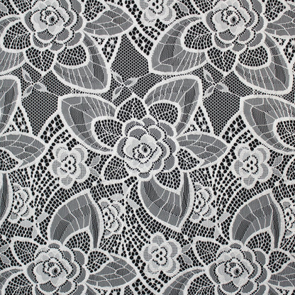 Pizzo Chantilly | Foglie e Fiori Grandi e Piccoli | Doppio Bordo | H 140 cm | FW3510