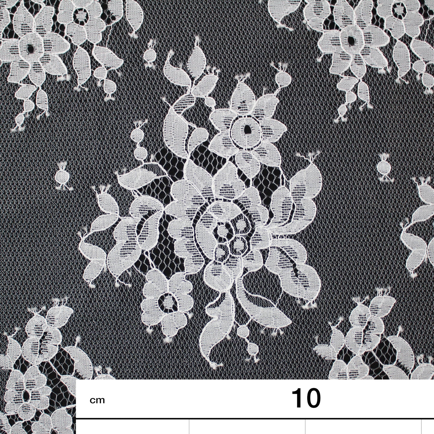 Pizzo Chantilly Lurex | Mazzi di Fiori Sparsi | Doppio Bordo Floreale Alto | H 150 cm | FW3884