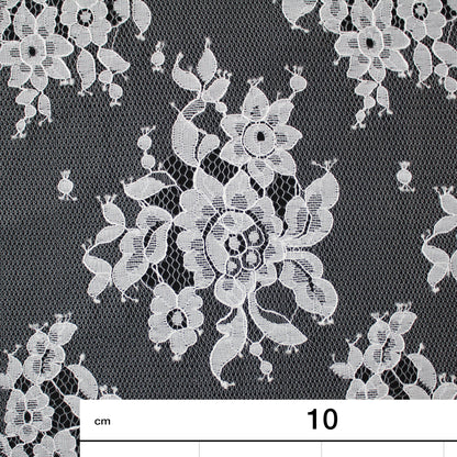 Pizzo Chantilly Lurex | Mazzi di Fiori Sparsi | Doppio Bordo Floreale Alto | H 150 cm | FW3884