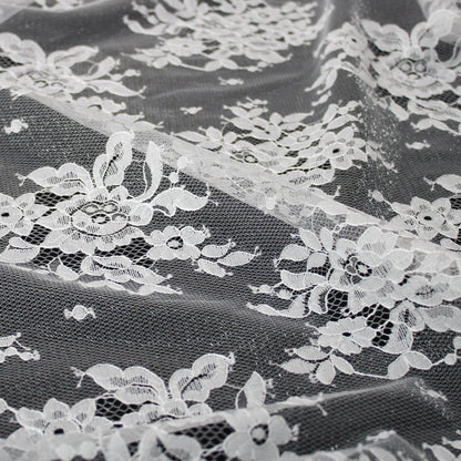 Pizzo Chantilly Lurex | Mazzi di Fiori Sparsi | Doppio Bordo Floreale Alto | H 150 cm | FW3884