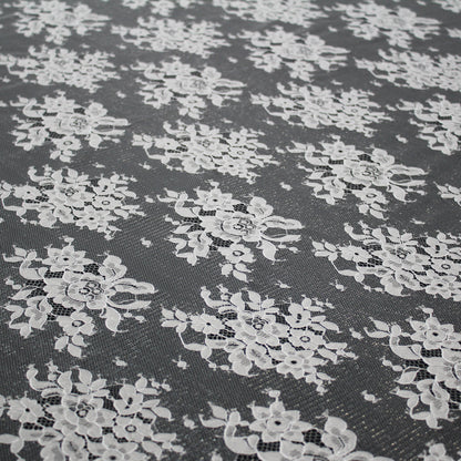 Pizzo Chantilly Lurex | Mazzi di Fiori Sparsi | Doppio Bordo Floreale Alto | H 150 cm | FW3884
