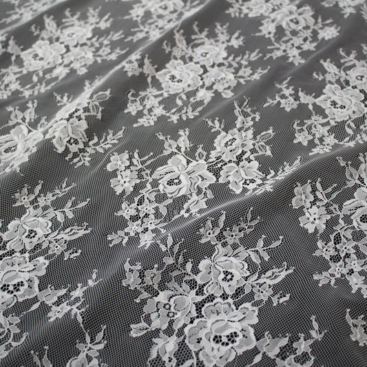 Pizzo Chantilly | Mazzi di Fiori Sparsi | Doppio Bordo Floreale Basso | H 150 cm | FW4277