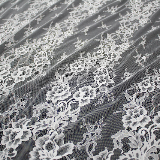 Pizzo Chantilly | Motivo Floreale a Bande Verticali | Doppio Bordo Alto Arabesco | H 150 cm | FW2483