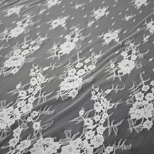 Pizzo Chantilly | Motivo Floreale | Doppio Bordo Alto Ramage di Fiori | H 140 cm | FW854