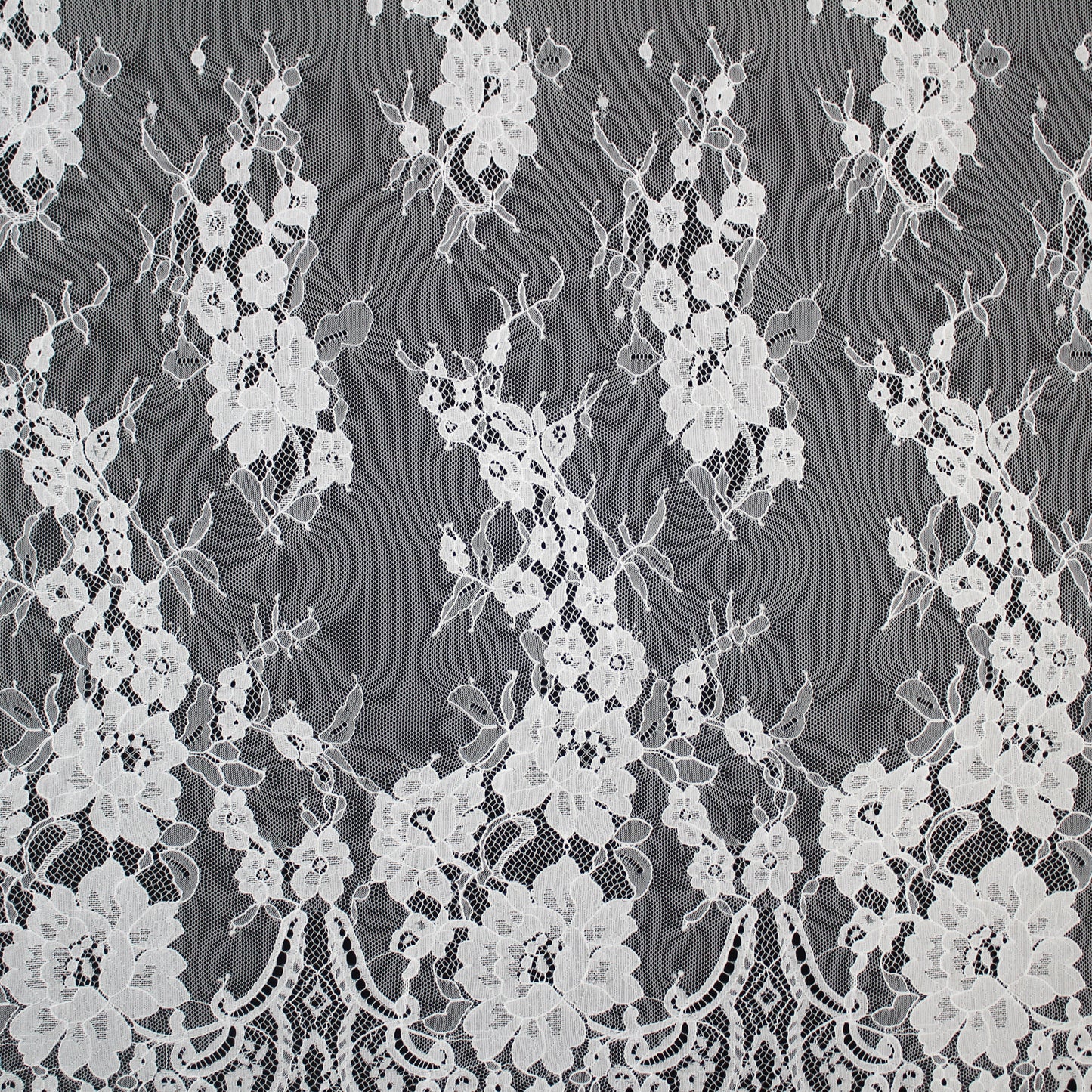 Pizzo Chantilly | Motivo Floreale | Doppio Bordo Alto Ramage di Fiori | H 140 cm | FW854