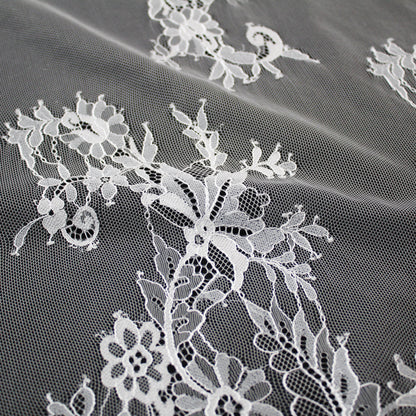 Pizzo Chantilly | Motivo Floreale | Doppio Bordo Alto Ramage di Fiori | H 150 cm | FW1596