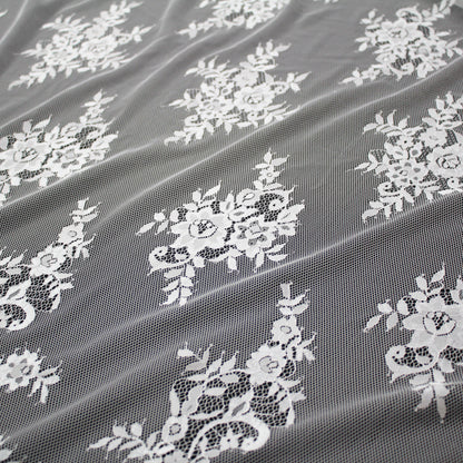 Pizzo Chantilly | Motivo Floreale | Doppio Bordo Alto Ramage di Fiori e Paisley | H 140 cm | FW2313