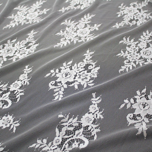 Pizzo Chantilly | Motivo Floreale | Doppio Bordo Alto Ramage di Fiori e Paisley | H 140 cm | FW2313
