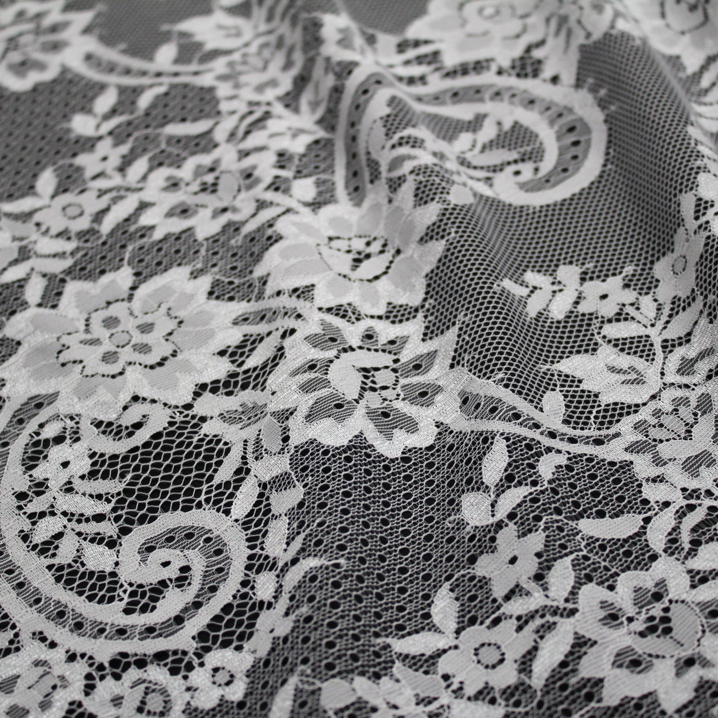 Pizzo Chantilly | Motivo Floreale | Doppio Bordo Alto Ramage di Fiori e Paisley | H 140 cm | FW2313