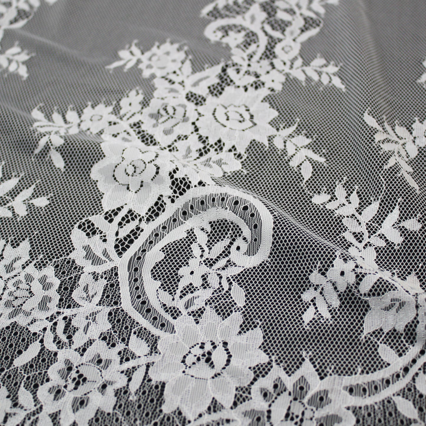Pizzo Chantilly | Motivo Floreale | Doppio Bordo Alto Ramage di Fiori e Paisley | H 140 cm | FW2313