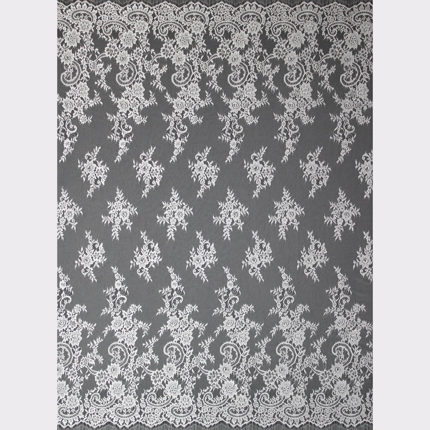 Pizzo Chantilly | Motivo Floreale | Doppio Bordo Alto Ramage di Fiori e Paisley | H 140 cm | FW2313