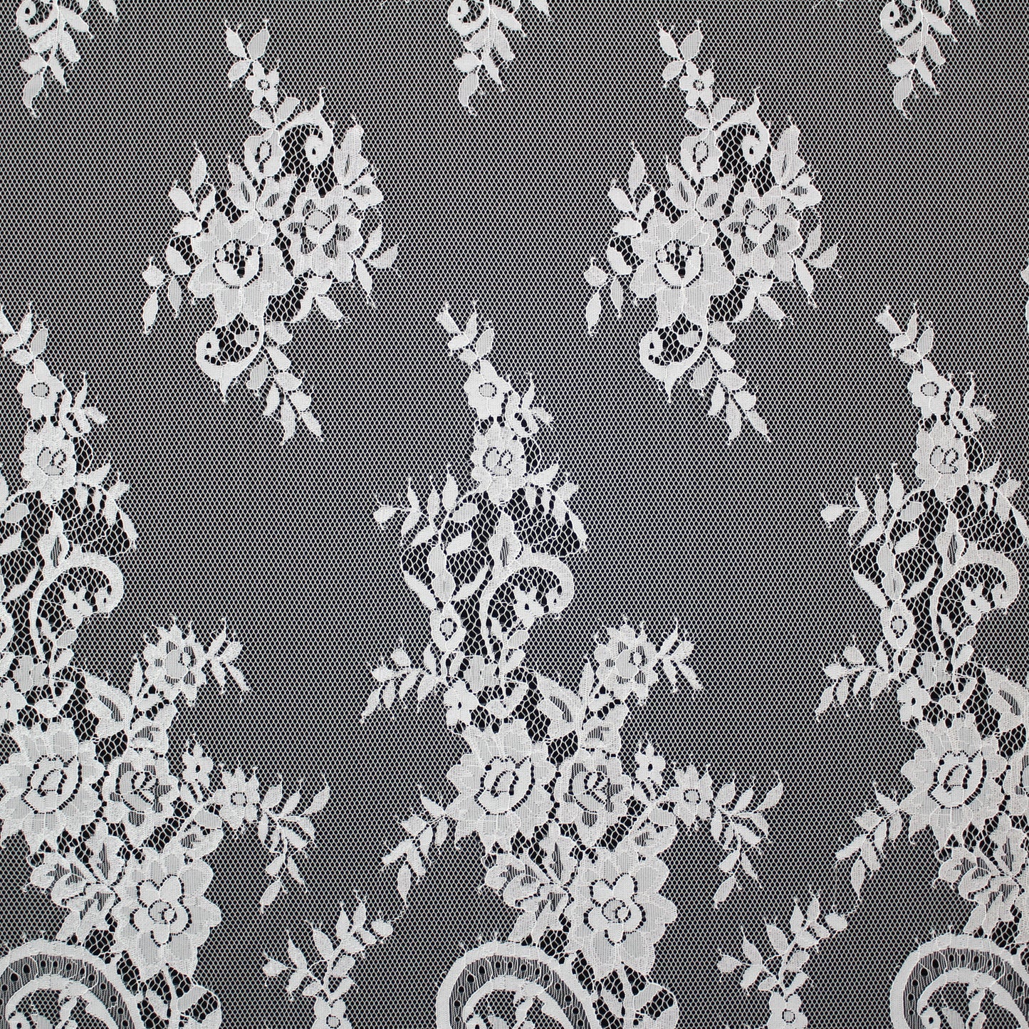 Pizzo Chantilly | Motivo Floreale | Doppio Bordo Alto Ramage di Fiori e Paisley | H 140 cm | FW2313