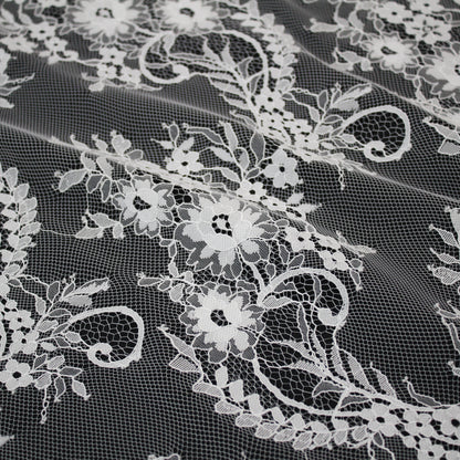 Pizzo Chantilly | Tralci di Fiori | Doppio Bordo Ramage Floreale e Paisley | H 150 cm | FW4262
