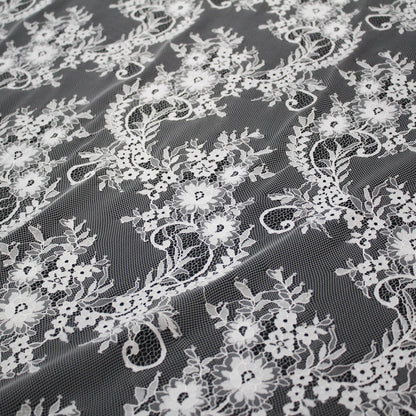 Pizzo Chantilly | Tralci di Fiori | Doppio Bordo Ramage Floreale e Paisley | H 150 cm | FW4262