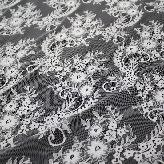Pizzo Chantilly | Tralci di Fiori | Doppio Bordo Ramage Floreale e Paisley | H 150 cm | FW4262