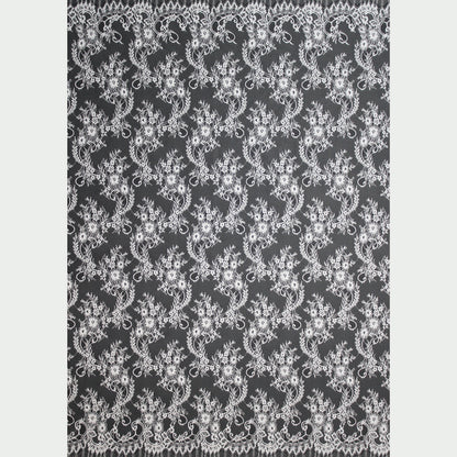 Pizzo Chantilly | Tralci di Fiori | Doppio Bordo Ramage Floreale e Paisley | H 150 cm | FW4262