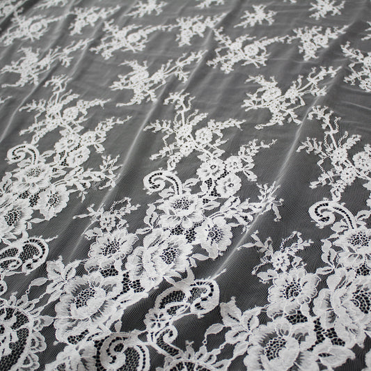 Pizzo Chantilly | Tralci di Fiori | Doppio Bordo Alto Floreale e Paisley | H 140 cm | FW1349