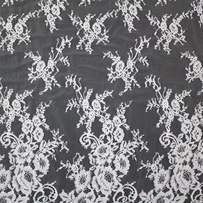 Pizzo Chantilly | Tralci di Fiori | Doppio Bordo Alto Floreale e Paisley | H 140 cm | FW1349