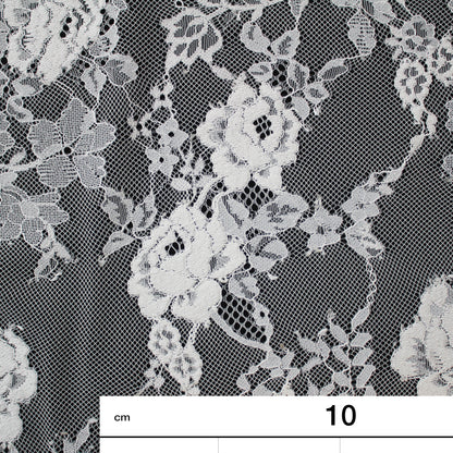 Pizzo Chantilly | Tralci di Fiori Ricamati a Filo | Doppio Bordo Alto Arabesco e Fiori | H 140 cm | FW3695