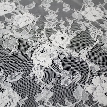Pizzo Chantilly | Tralci di Fiori Ricamati a Filo | Doppio Bordo Alto Arabesco e Fiori | H 140 cm | FW3695