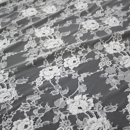Pizzo Chantilly | Tralci di Fiori Ricamati a Filo | Doppio Bordo Alto Arabesco e Fiori | H 140 cm | FW3695