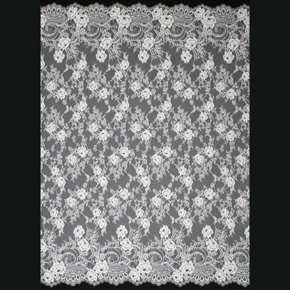 Pizzo Chantilly | Tralci di Fiori Ricamati a Filo | Doppio Bordo Alto Arabesco e Fiori | H 140 cm | FW3695