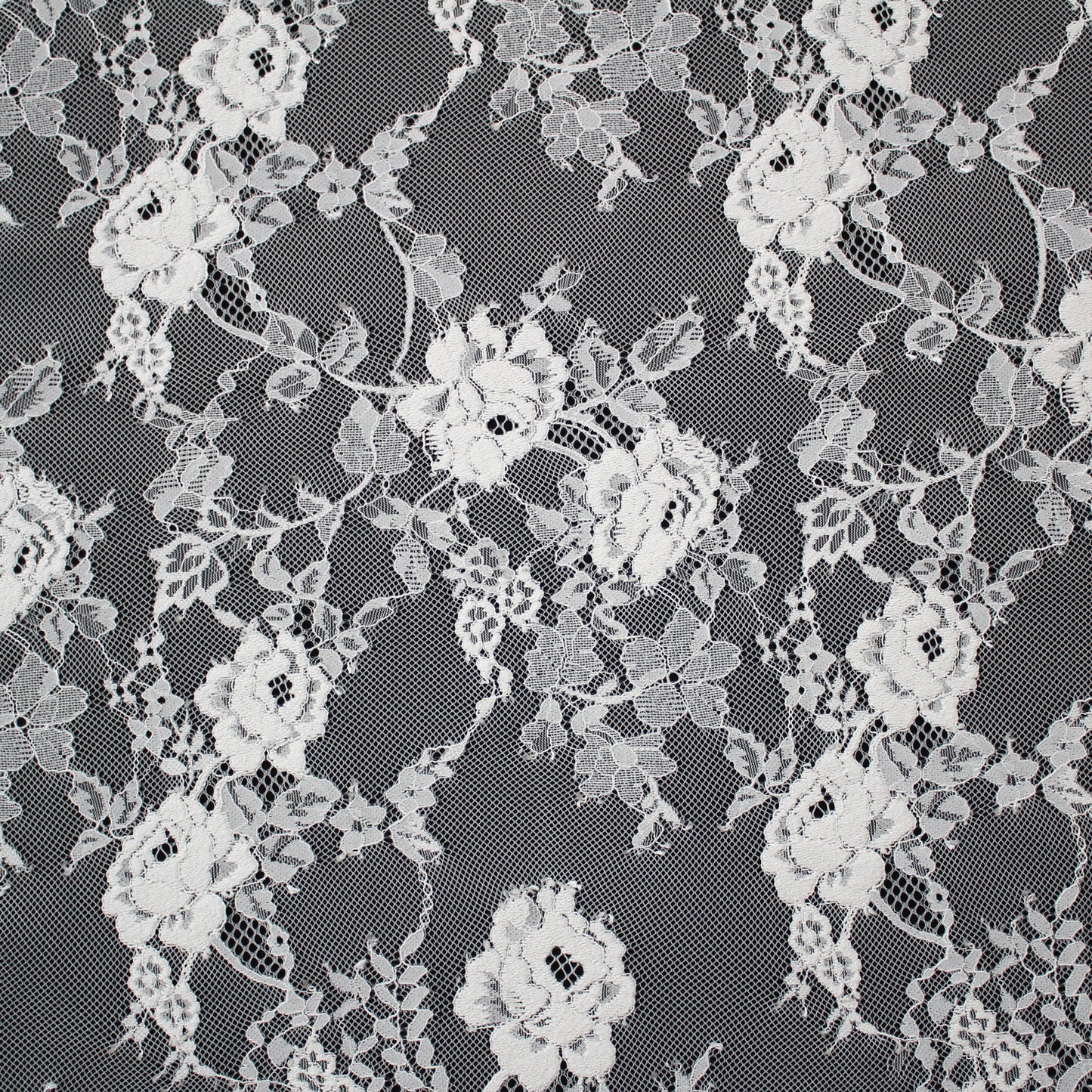 Pizzo Chantilly | Tralci di Fiori Ricamati a Filo | Doppio Bordo Alto Arabesco e Fiori | H 140 cm | FW3695