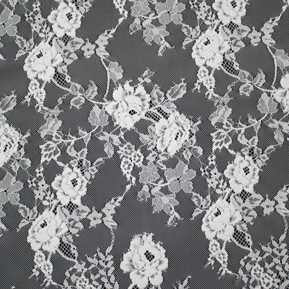 Pizzo Chantilly | Tralci di Fiori Ricamati a Filo | Doppio Bordo Alto Arabesco e Fiori | H 140 cm | FW3695