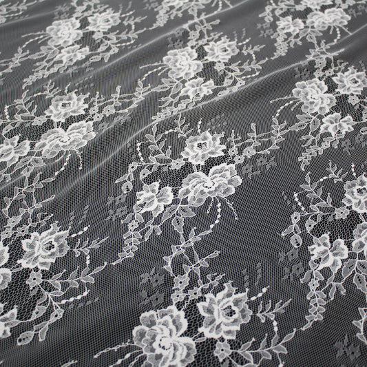 Pizzo Chantilly | Tris di Fiori | Doppio Bordo Medio Floreale e Paisley | H 150 cm | FW4271