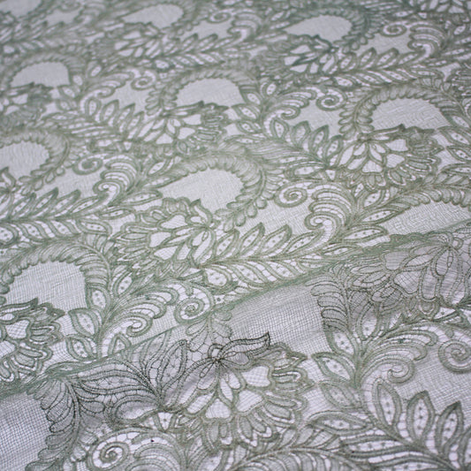 Double Border Embroidered Lace with Flowers and Leaves
