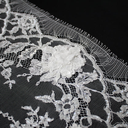 Haute Couture French Lace | Bridal All-Over 3D Embroidered Lace with Seed Beads, Sequins, 3D Flowers, Floral Motifs & Double Border | FRI3520